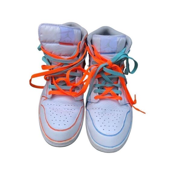 Custom Nike Air Jordan 1 Mid White Pure Platinum Swoosh Size 10.5 - Picture 14 of 16